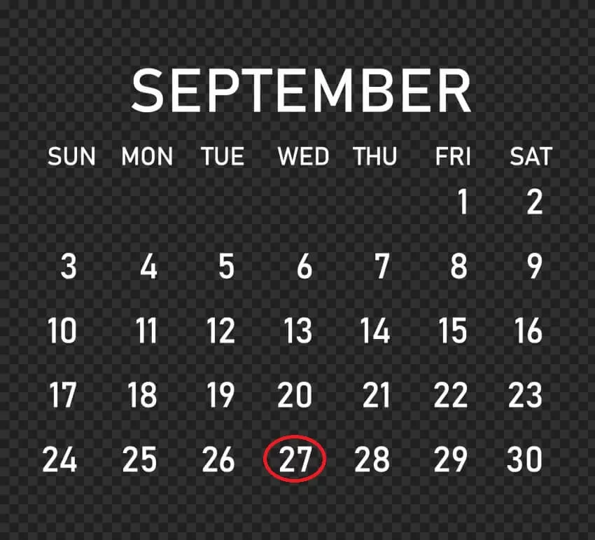 Calendar showing quest 3 launch date of 27th September